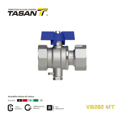 Válvula de bola TSP de latón VB202 41T con tuerca giratoria y manija de aluminio mariposa PN 20Bar