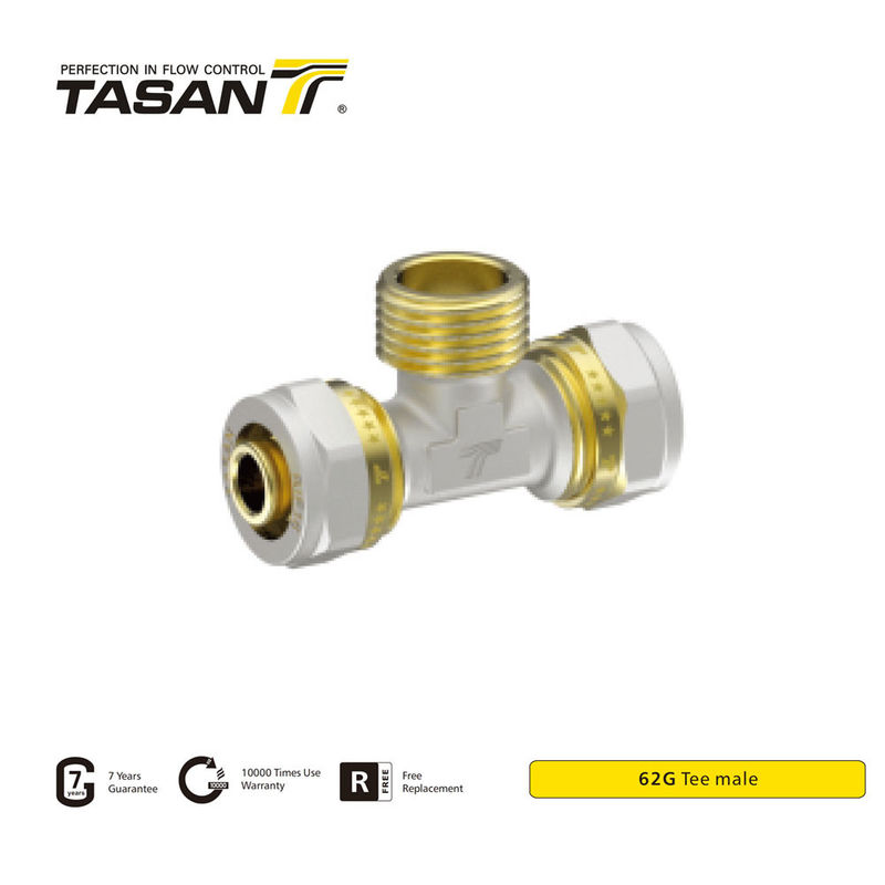 Accesorios de compresión de latón de 16 mm para tubo de cobre T macho de latón anticorrosivo 62G